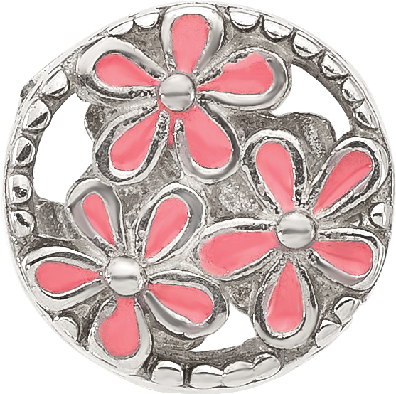 Sterling Silver Reflections Pink Enameled Floral Circle Bead