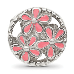 Sterling Silver Reflections Pink Enameled Floral Circle Bead