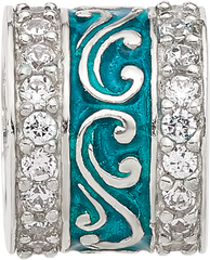 Sterling Silver Reflections Polished CZ Teal Enameled Scroll Bead