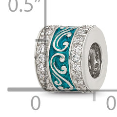 Sterling Silver Reflections Polished CZ Teal Enameled Scroll Bead