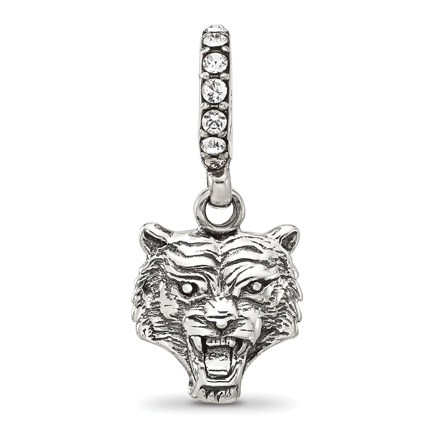 Sterling Silver Reflections Swarovski Crystal Tiger Head Dangle Bead