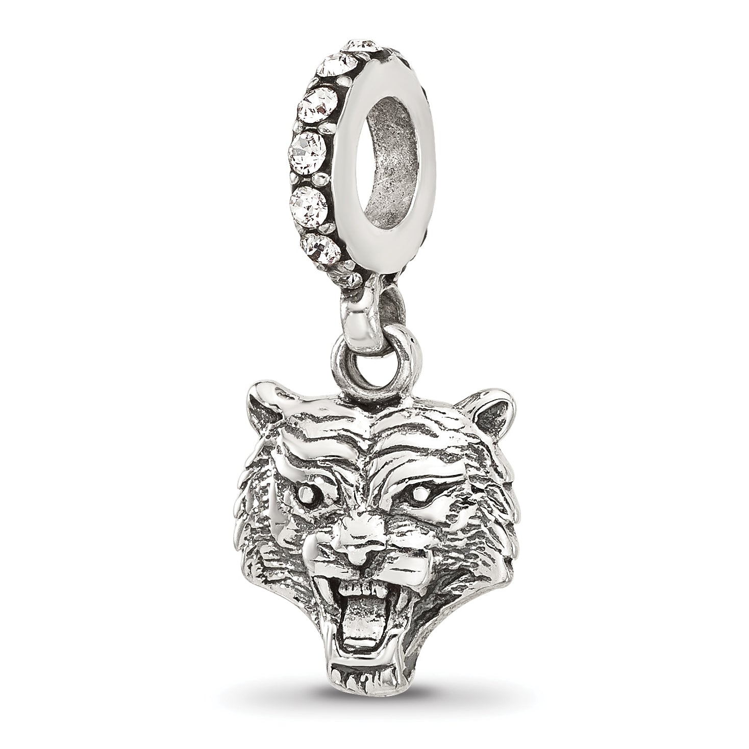 Sterling Silver Reflections Swarovski Crystal Tiger Head Dangle Bead