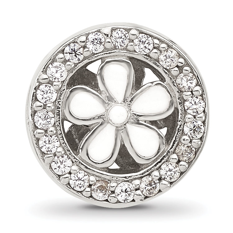 Sterling Silver Reflections Polish CZ and White Enamel Flower Circle Bead