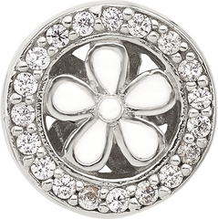 Sterling Silver Reflections Polish CZ and White Enamel Flower Circle Bead