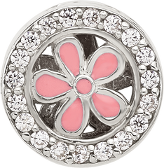 Sterling Silver Reflections Polish CZ and Pink Enamel Flower Circle Bead