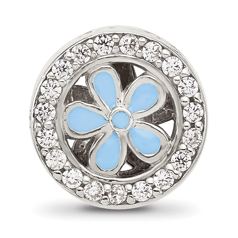 Sterling Silver Reflections CZ and Light Blue Enamel Flower Circle Bead