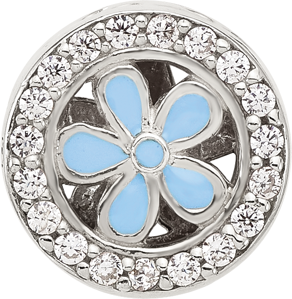 Sterling Silver Reflections CZ and Light Blue Enamel Flower Circle Bead