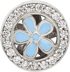 Sterling Silver Reflections CZ and Light Blue Enamel Flower Circle Bead