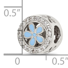 Sterling Silver Reflections CZ and Light Blue Enamel Flower Circle Bead