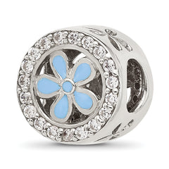 Sterling Silver Reflections CZ and Light Blue Enamel Flower Circle Bead