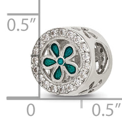 Sterling Silver Reflections Polished CZ and Teal Enamel Flower Circle Bead