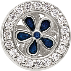 Sterling Silver Reflections Polished CZ and Blue Enamel Flower Circle Bead