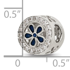 Sterling Silver Reflections Polished CZ and Blue Enamel Flower Circle Bead