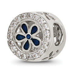 Sterling Silver Reflections Polished CZ and Blue Enamel Flower Circle Bead