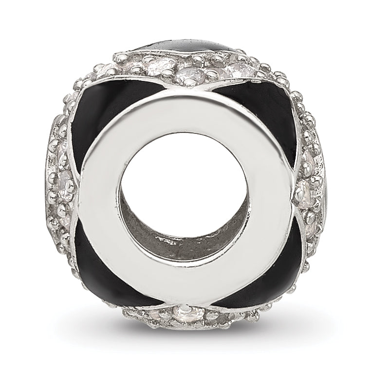 Sterling Silver Reflections CZ Black Enameled Fancy Bead