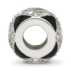 Sterling Silver Reflections CZ Black Enameled Fancy Bead