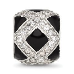 Sterling Silver Reflections CZ Black Enameled Fancy Bead