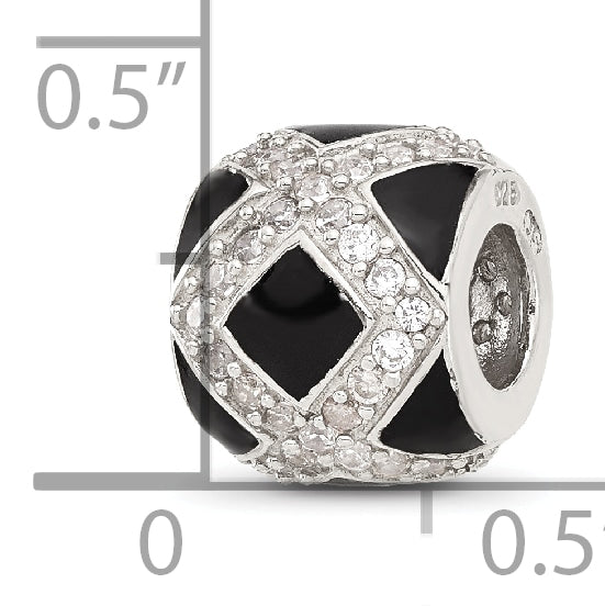 Sterling Silver Reflections CZ Black Enameled Fancy Bead