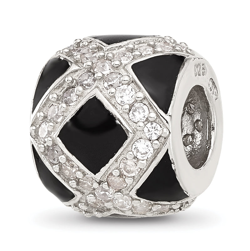 Sterling Silver Reflections CZ Black Enameled Fancy Bead