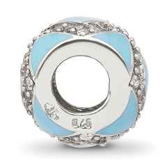 Sterling Silver Reflections CZ Light Blue Enameled Fancy Bead