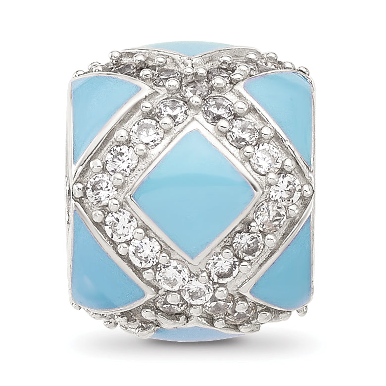 Sterling Silver Reflections CZ Light Blue Enameled Fancy Bead