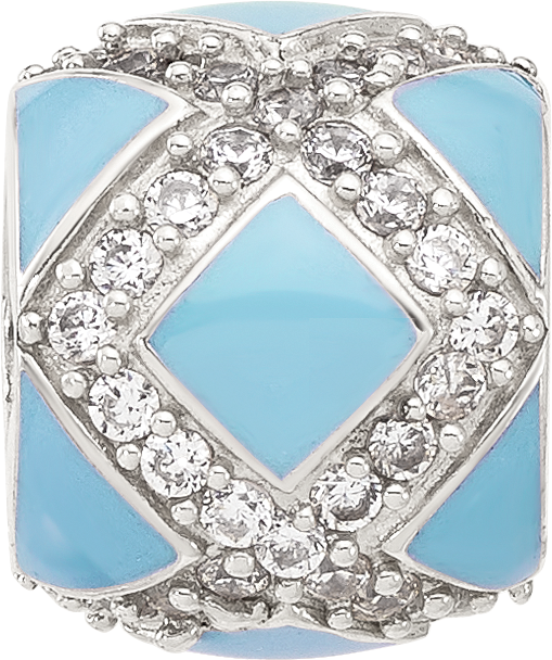 Sterling Silver Reflections CZ Light Blue Enameled Fancy Bead