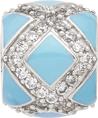 Sterling Silver Reflections CZ Light Blue Enameled Fancy Bead