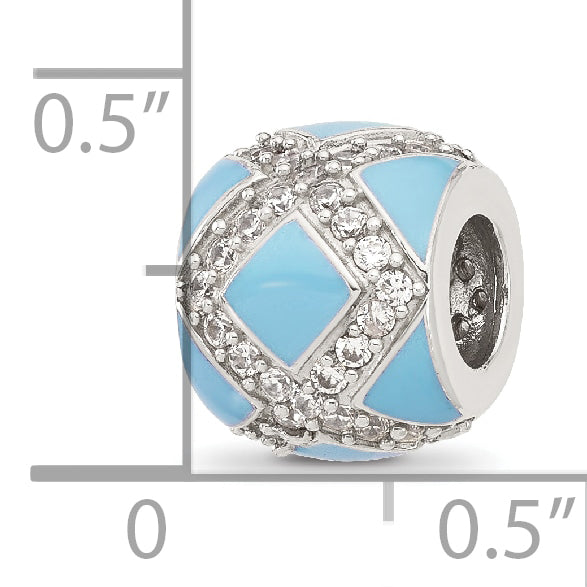 Sterling Silver Reflections CZ Light Blue Enameled Fancy Bead