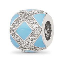 Sterling Silver Reflections CZ Light Blue Enameled Fancy Bead