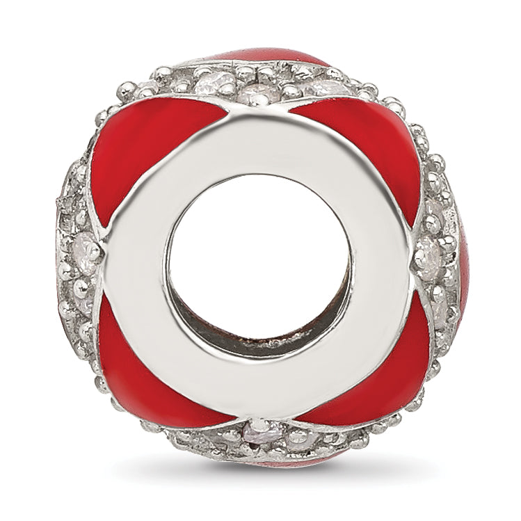 Sterling Silver Reflections CZ Red Enameled Fancy Bead