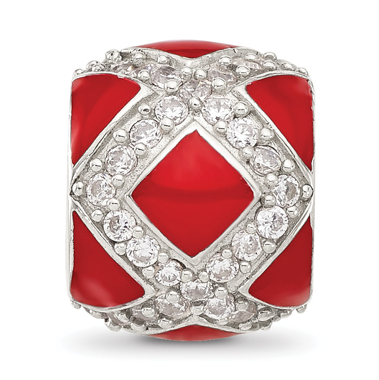 Sterling Silver Reflections CZ Red Enameled Fancy Bead