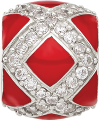 Sterling Silver Reflections CZ Red Enameled Fancy Bead