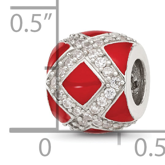 Sterling Silver Reflections CZ Red Enameled Fancy Bead