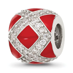 Sterling Silver Reflections CZ Red Enameled Fancy Bead