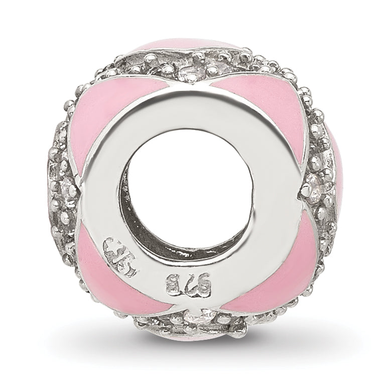 Sterling Silver Reflections CZ Pink Enameled Fancy Bead