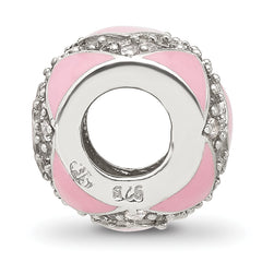 Sterling Silver Reflections CZ Pink Enameled Fancy Bead