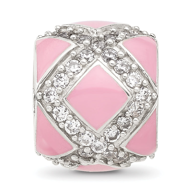 Sterling Silver Reflections CZ Pink Enameled Fancy Bead