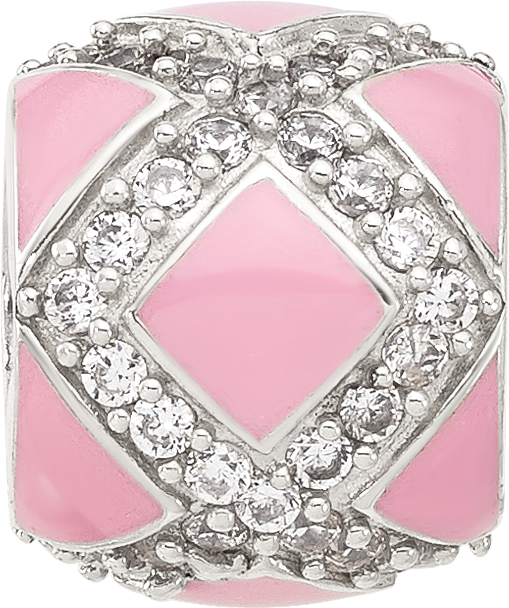 Sterling Silver Reflections CZ Pink Enameled Fancy Bead