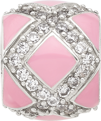 Sterling Silver Reflections CZ Pink Enameled Fancy Bead