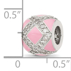 Sterling Silver Reflections CZ Pink Enameled Fancy Bead