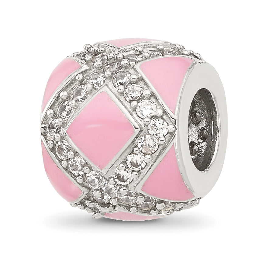 Sterling Silver Reflections CZ Pink Enameled Fancy Bead