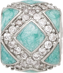 Sterling Silver Reflections CZ Light Green Enameled Fancy Bead