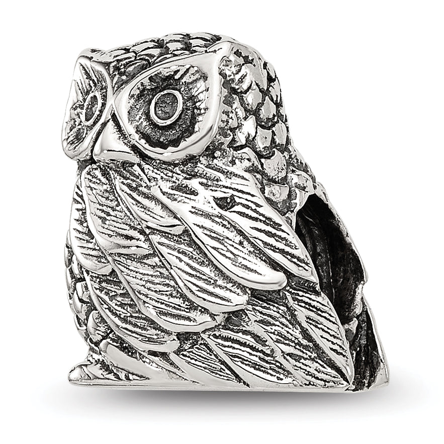 Sterling Silver Reflections Polished Owl Bead