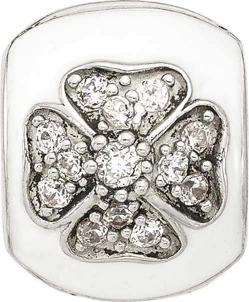 Sterling Silver Reflections White Enamel and CZ Floral Clip Bead