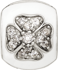 Sterling Silver Reflections White Enamel and CZ Floral Clip Bead