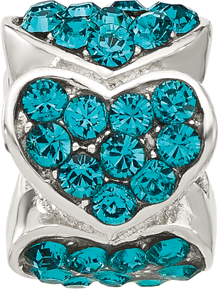 Sterling Silver Reflections Teal Swarovski Crystal Hearts Bead