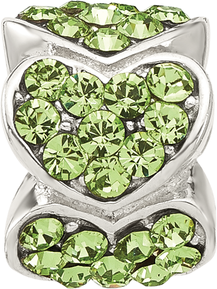 Sterling Silver Reflections Green Swarovski Crystal Hearts Bead