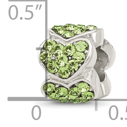 Sterling Silver Reflections Green Swarovski Crystal Hearts Bead