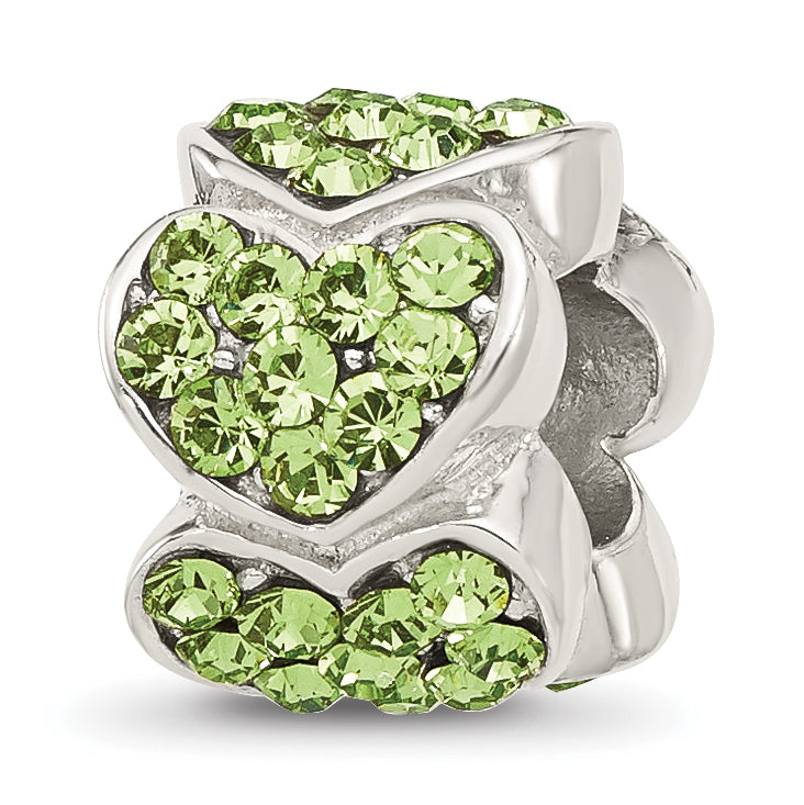 Sterling Silver Reflections Green Swarovski Crystal Hearts Bead