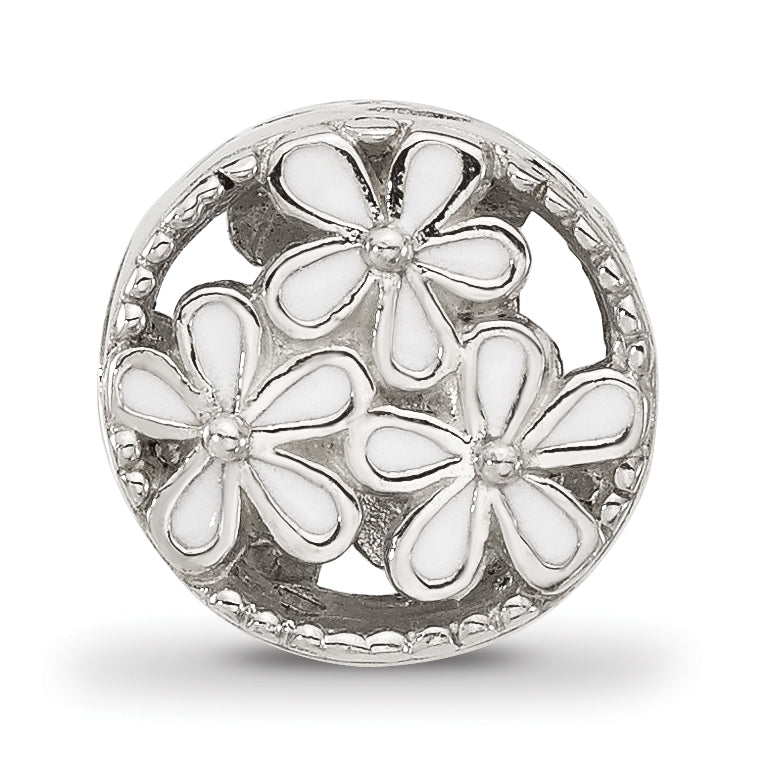 Sterling Silver Reflections White Enameled Floral Circle Bead